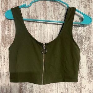 Green Zip Up Crop Top